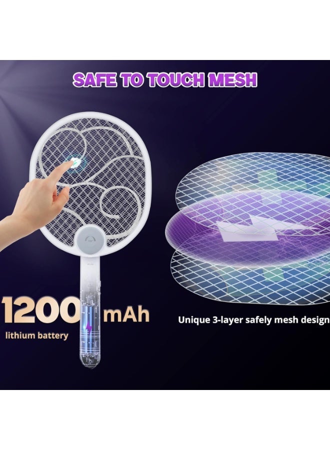 POWIFY 2-in-1 Foldable Electric Fly Swatter and Mosquito Zapper Racket - USB Rechargeable Bug Zapper with Built-in UV Light Attractant - 3-Layer Safety Mesh Mosquito Swatter for Flies, Gnats, and Wasps - 1 Pack - Image 1