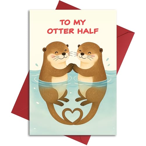 Cheerin Romantic Valentine's Day Card with Envelopes - Love Cards for Him and Her - Anniversary Card for Husband, Wife, Fiance, Boyfriend, Girlfriend - Otter Birthday Card Gift 5x7 Inch - Image 1