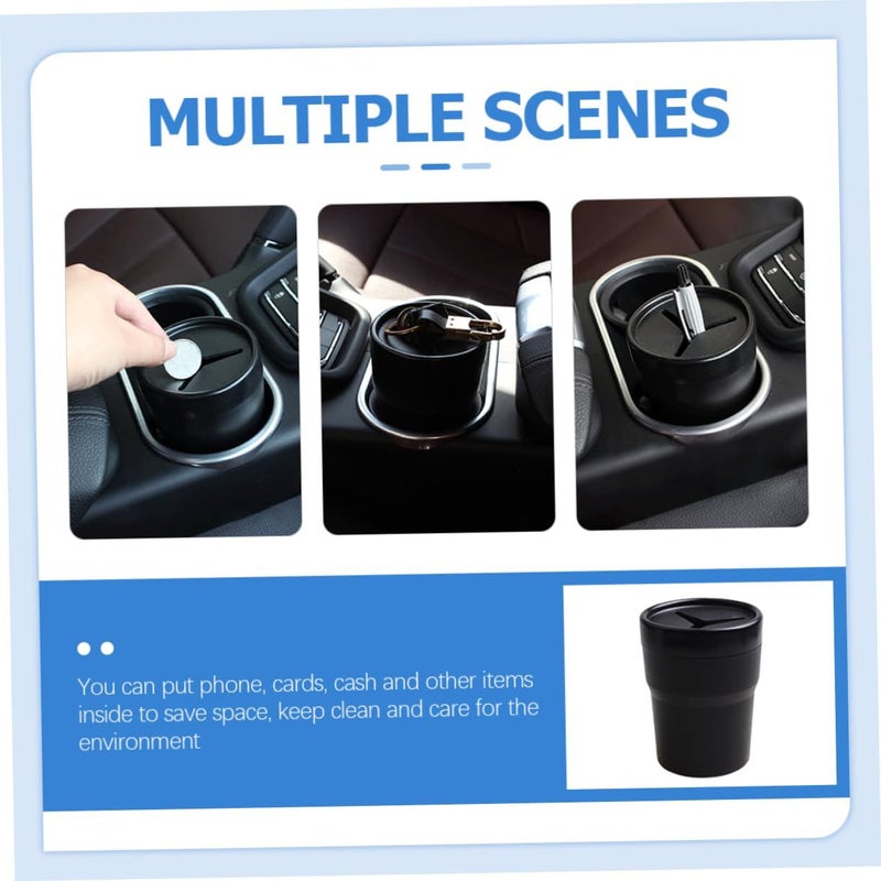Black Car Cup Holder Organizer For Coins Phone Cards Storage Vehicle Easy Installation Space Saving Design - Image 3