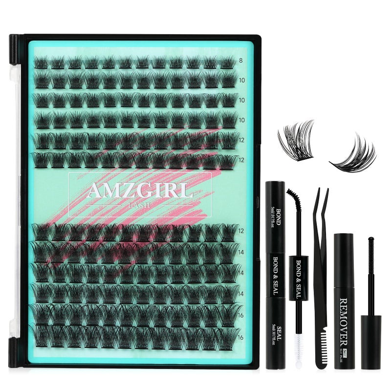 Lash Clusters Kit144Pcs Eyelash Extension Kit Midnight with Lash Bond and SealLashes Extensions Kit Lash Applicator Tool for Eyelashes Cluster Kit by AMZGlRLDMix816mm Kit