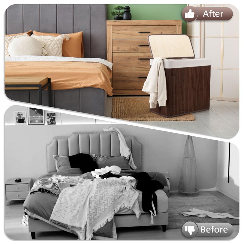 Aliphon 150L Laundry Hamper with lid, 3-Section Clothes Laundry Basket with Handles, Large Collapsible Bamboo Baskets for Bedroom, Bathroom, Dorm, Brown - Image 5
