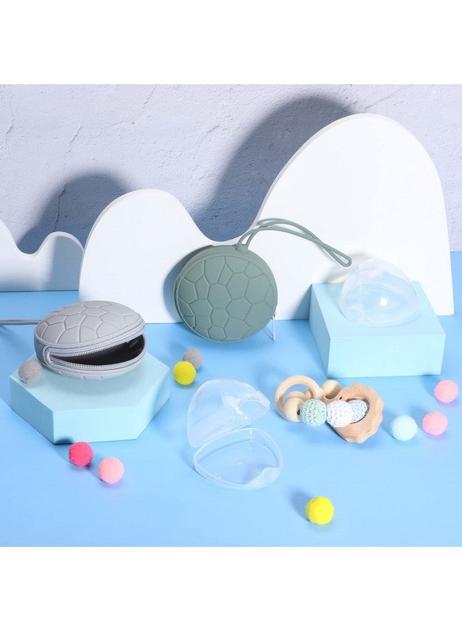 Nuanchu Nuanchu 4 Pieces Pacifier Holder Case Set 2 Silicone Portable Pacifier Case Cover Pouch for Diaper Bag with 2 Transparent BPA Free Pacifier Storage Container Box(Gray, Army Green)  - Image 5