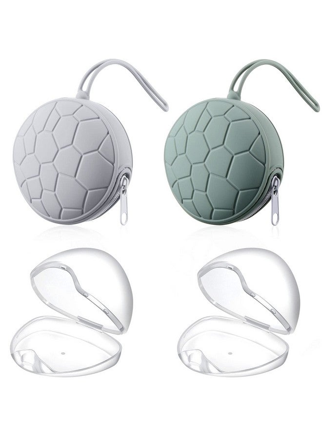 Nuanchu Nuanchu 4 Pieces Pacifier Holder Case Set 2 Silicone Portable Pacifier Case Cover Pouch for Diaper Bag with 2 Transparent BPA Free Pacifier Storage Container Box(Gray, Army Green)  - Image 1