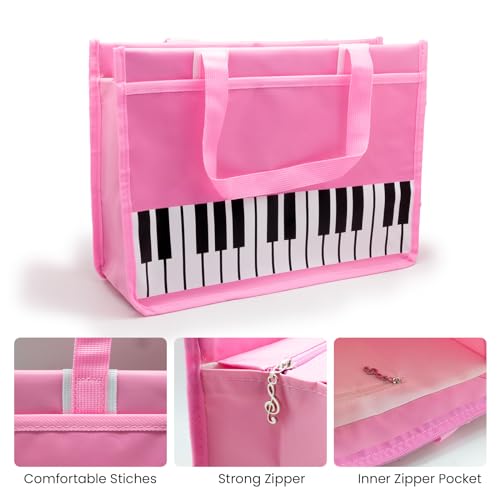BestSounds Piano Bag, Zipper Waterproof Oxford Cloth Music Piano Accessories Book Bag Tote for Students Kids, Girls, Women, Gifts for Music Lovers Musicians (Pink) - Image 2
