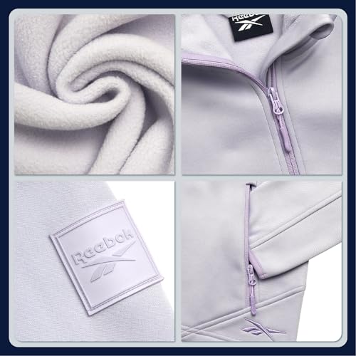 Reebok Womens Jacket - Athletic Performance Softshell Zip Up Fleece Jacket with Hood - Lightweight Jackets for Women, Size Medium, Lavender - Image 3