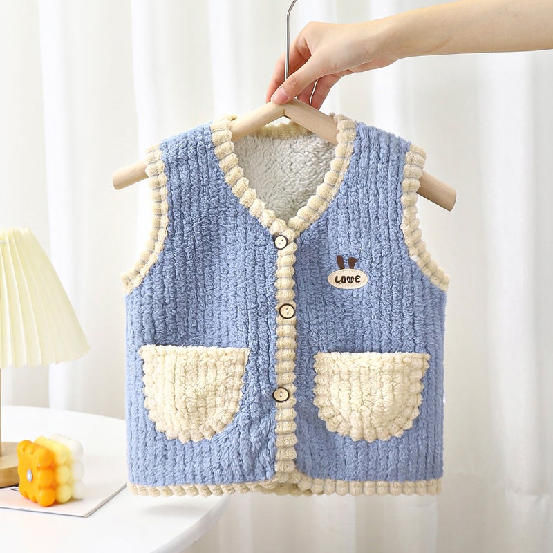 Spring and Autumn Children's vest baby Korean style waistcoat medium and small children's men's and women's puff velvet vest thick pocket baby cardigan children's clothing - Image 3