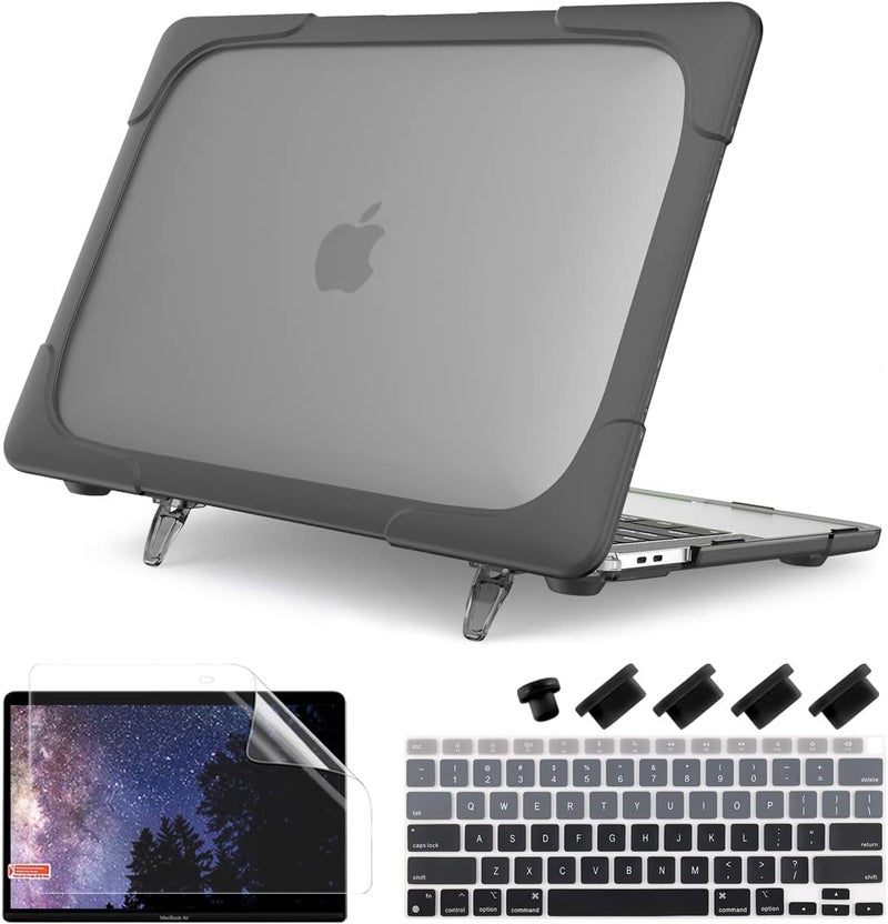 Batianda Heavy Duty Case for MacBook Air 13 inch 2020 A2179 A1932 A2337 M1 Chip with Touch ID, Ergonomic Foldable Kickstand (Holds 22lbs) Matte Translucent Protective Cover Keyboard Skin, Grey - Image 1