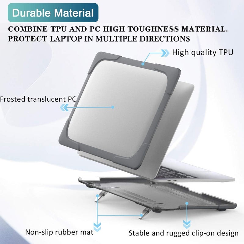 Batianda Heavy Duty Case for MacBook Air 13 inch 2020 A2179 A1932 A2337 M1 Chip with Touch ID, Ergonomic Foldable Kickstand (Holds 22lbs) Matte Translucent Protective Cover Keyboard Skin, Grey - Image 4