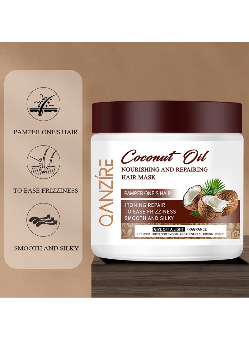 QANZIRE Nourishing and Repairing Hair Mask 16.9 OZ Deep Conditioner Coconut Oil Keratin Mask for Dry Hair Color Treated Hair Curly Hair Bleached Hair for All Hair Types, 500 ml - Image 3