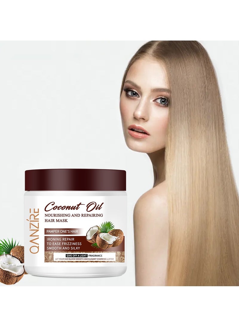 QANZIRE Nourishing and Repairing Hair Mask 16.9 OZ Deep Conditioner Coconut Oil Keratin Mask for Dry Hair Color Treated Hair Curly Hair Bleached Hair for All Hair Types, 500 ml - Image 2