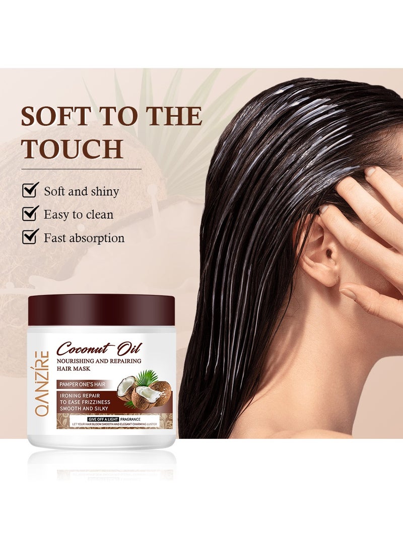 QANZIRE Nourishing and Repairing Hair Mask 16.9 OZ Deep Conditioner Coconut Oil Keratin Mask for Dry Hair Color Treated Hair Curly Hair Bleached Hair for All Hair Types, 500 ml - Image 4