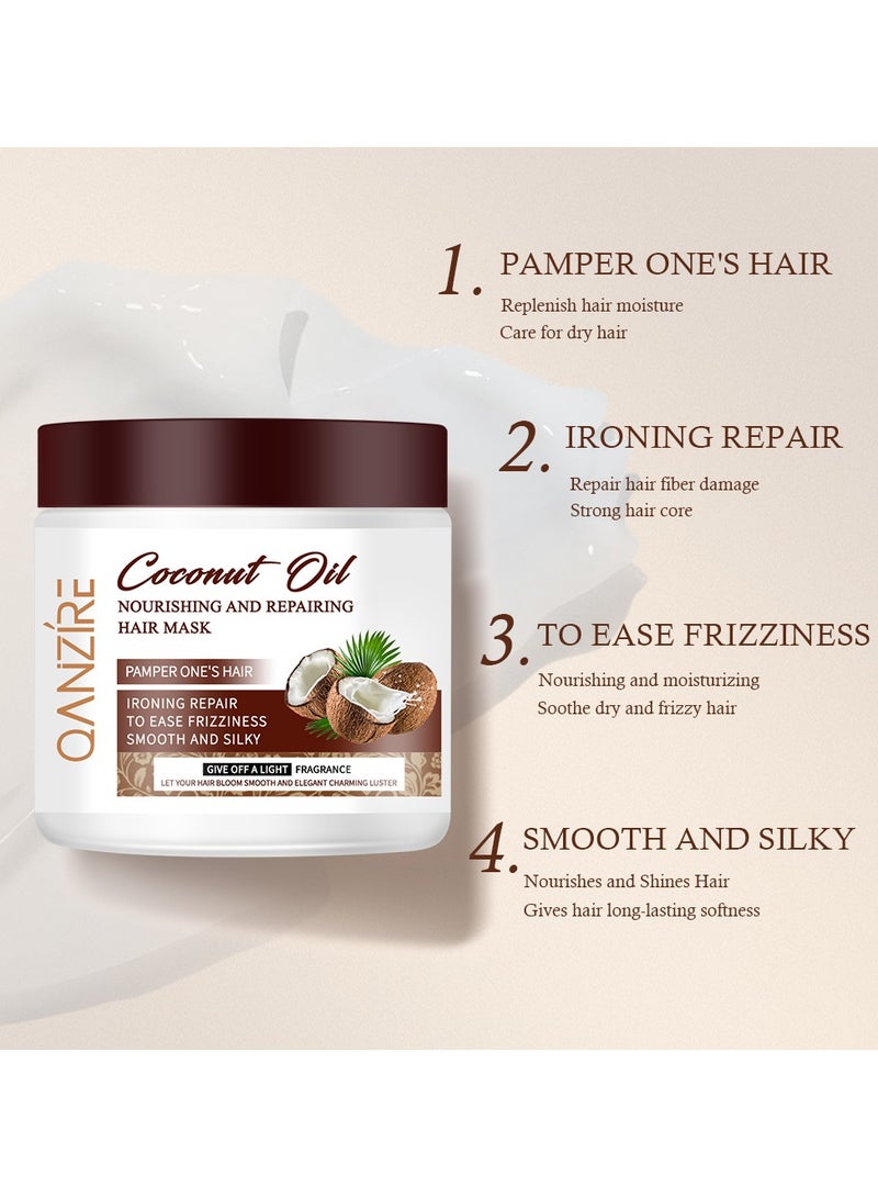 QANZIRE Nourishing and Repairing Hair Mask 16.9 OZ Deep Conditioner Coconut Oil Keratin Mask for Dry Hair Color Treated Hair Curly Hair Bleached Hair for All Hair Types, 500 ml - Image 5