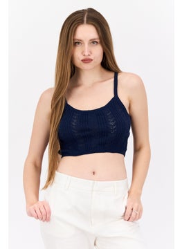 Cotton On Women U-Neck Sleeveless Textured Top, Navy  - Image 1