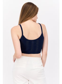 Cotton On Women U-Neck Sleeveless Textured Top, Navy  - Image 3