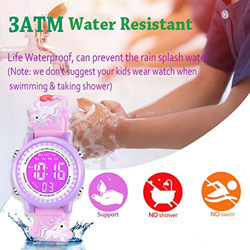 Venhoo Kids Watches 3D Cartoon Waterproof 7 Color Lights Toddler Wrist Digital Watch with Alarm Stopwatch for 3-10 Year Girls Little Child-Pink Unicorn - Image 4