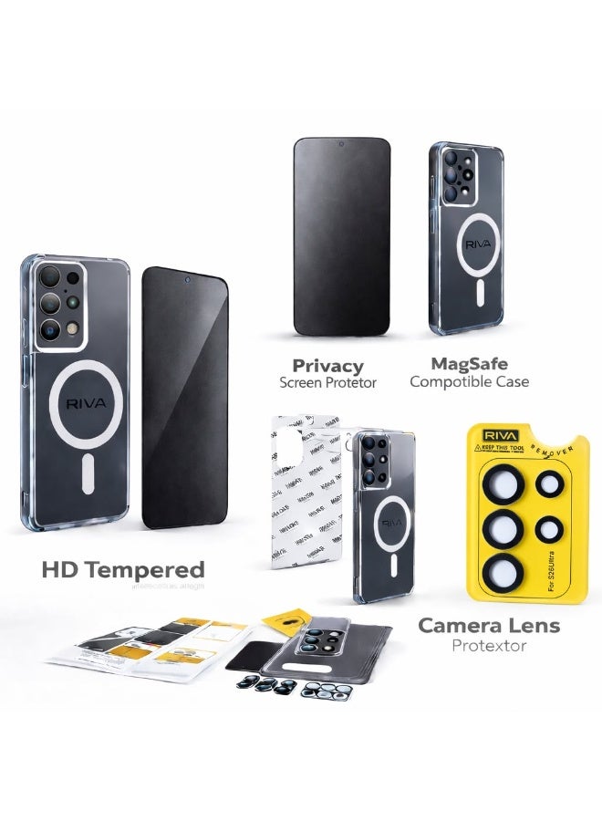 ريفا مجموعة حماية كاملة 8 في 1 من RIVA X-PRO لهاتف سامسونج S26 ألترا – واقي شاشة خصوصية + زجاج مقوى HD + كفر شفاف متوافق مع MagSafe + حماية عدسة الكاميرا + شبكة مضادة للغبار - Image 2