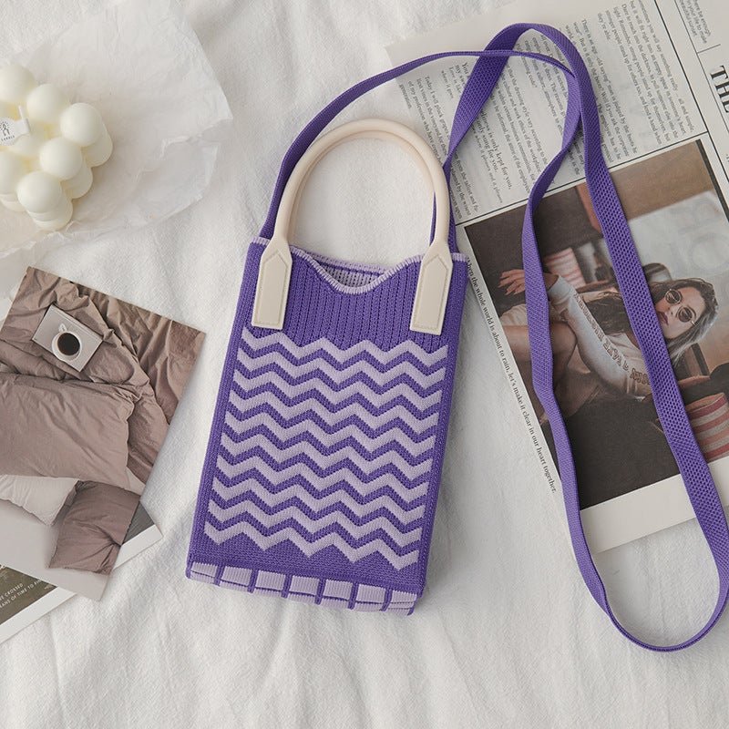 Hand-Held Mobile Phone Bag To Improve Appearance, Knitted Forest Style Fashion Contrasting Color New Cartoon Filled Crossbody Bag For Women Korean Style Bag - Image 1