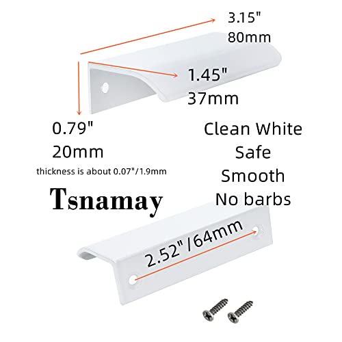Tsnamay 10Pcs 3.15" White Arc Surface Pull,White Edge Pulls Furniture Drawer Handles Hidden Cabinet Handle,Hole Dia.2.52"/64mm - Image 2