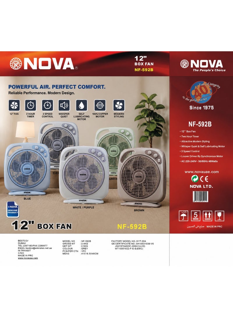 NOVA Portable 12 Inch Box Fan – Energy Saving Cooling Fan with Whisper Quiet Operation and Timer - Image 3