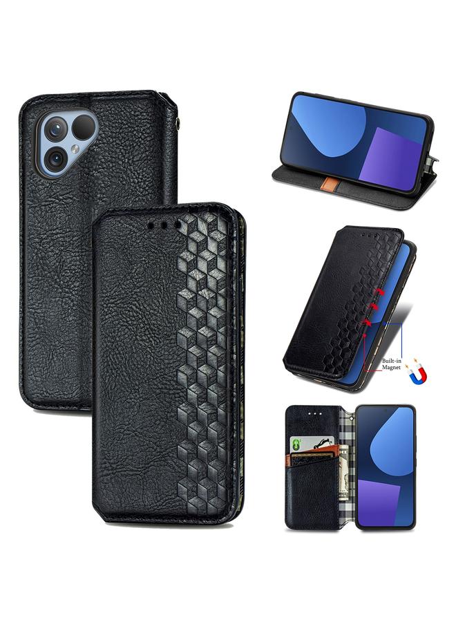 Zaboon Case For Fairphone 5 Cubic Grid Pressed Magnetic Leather Phone Case - Image 1