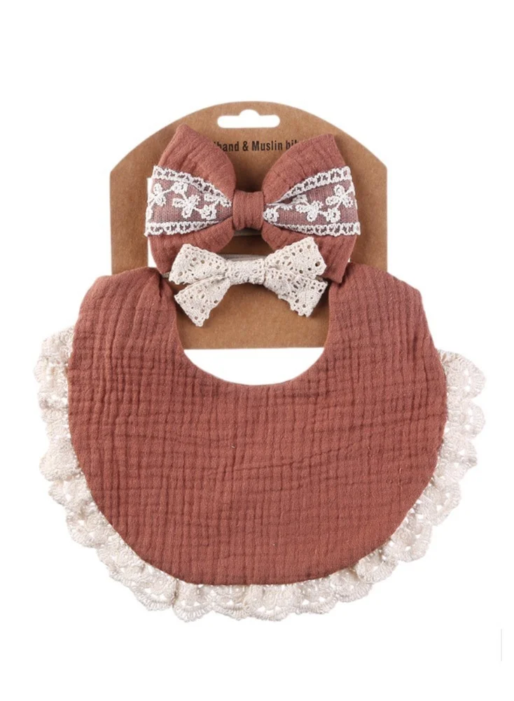Bambimici Bambimici -Camila Ribbons Headband & Baby Bib Set - Old Rose
