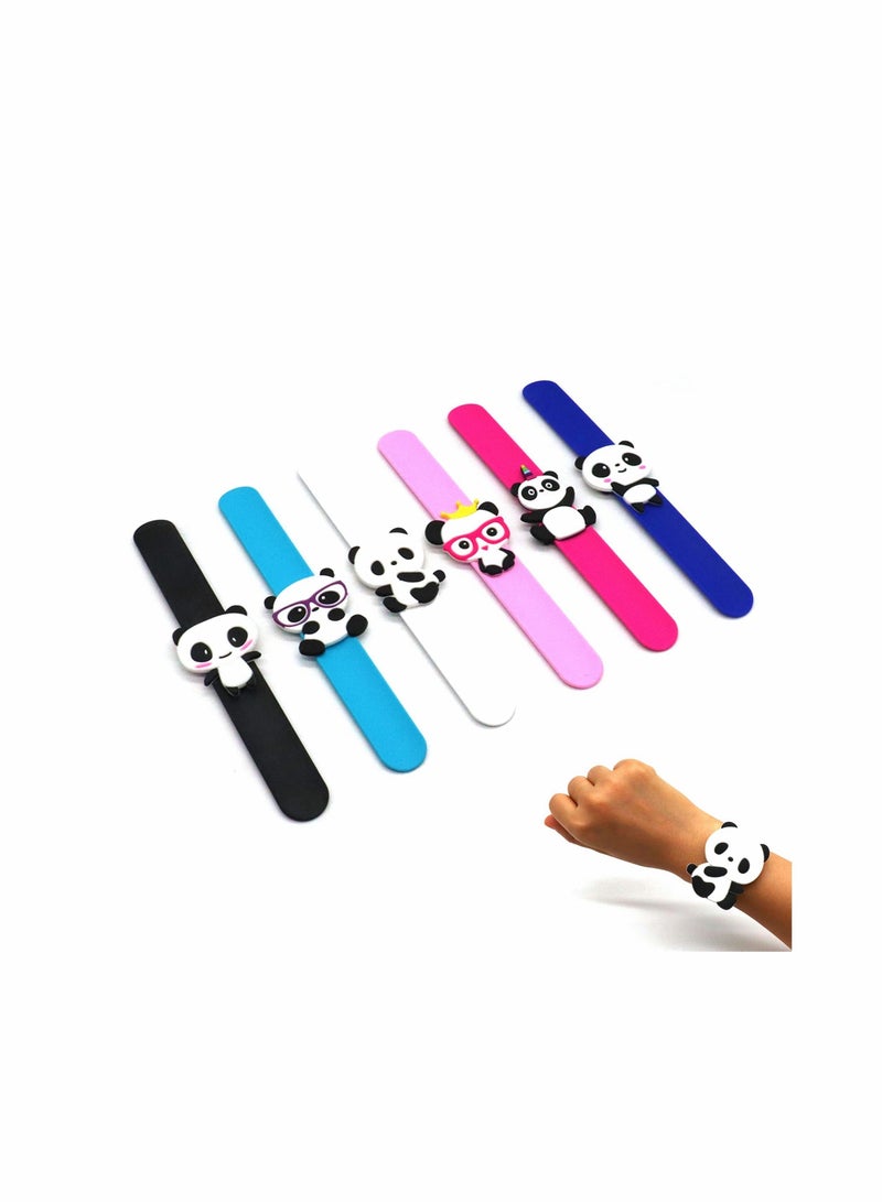 Excefore Panda Slap Bracelets for Kids Party Favors, 6 Pack Panda Theme Birthday Decorations for Boys&Girls Panda Theme Party Supplies Carnival Prizes Classroom Exchanging Gifts  - Image 1