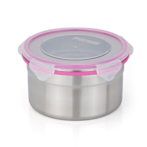STEELLOCK Stainless Steel Airtight Container with Lid | Leakproof, BPA-Free, Durable Kitchen Storage | Multipurpose Food Storage Containers for Kitchen | SL-1402-set of 1, 1150ml each, Pink - Image 1