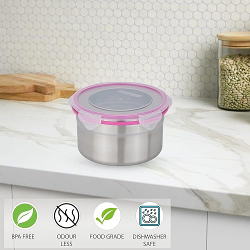 STEELLOCK Stainless Steel Airtight Container with Lid | Leakproof, BPA-Free, Durable Kitchen Storage | Multipurpose Food Storage Containers for Kitchen | SL-1402-set of 1, 1150ml each, Pink - Image 3