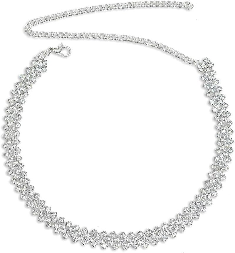 Goodern Silver Minimalist Rhinestone Choker Necklace, Sparkly Crystal Necklace, Fashion Party Prom Accessories, Women & Girls