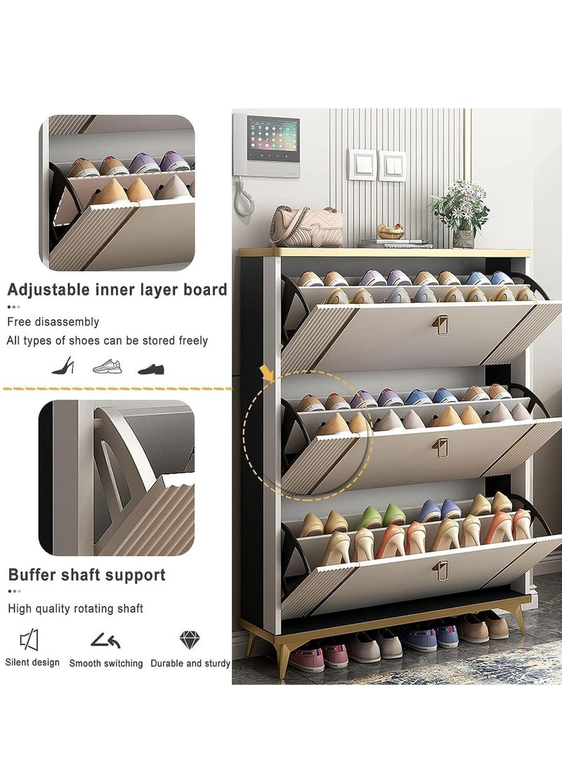 Modern Ultra Thin Shoe Storage, Entrance Shoe Rack Narrow, With Accessory Drawer Shoe Cabinet. flip shoe racks - Image 1