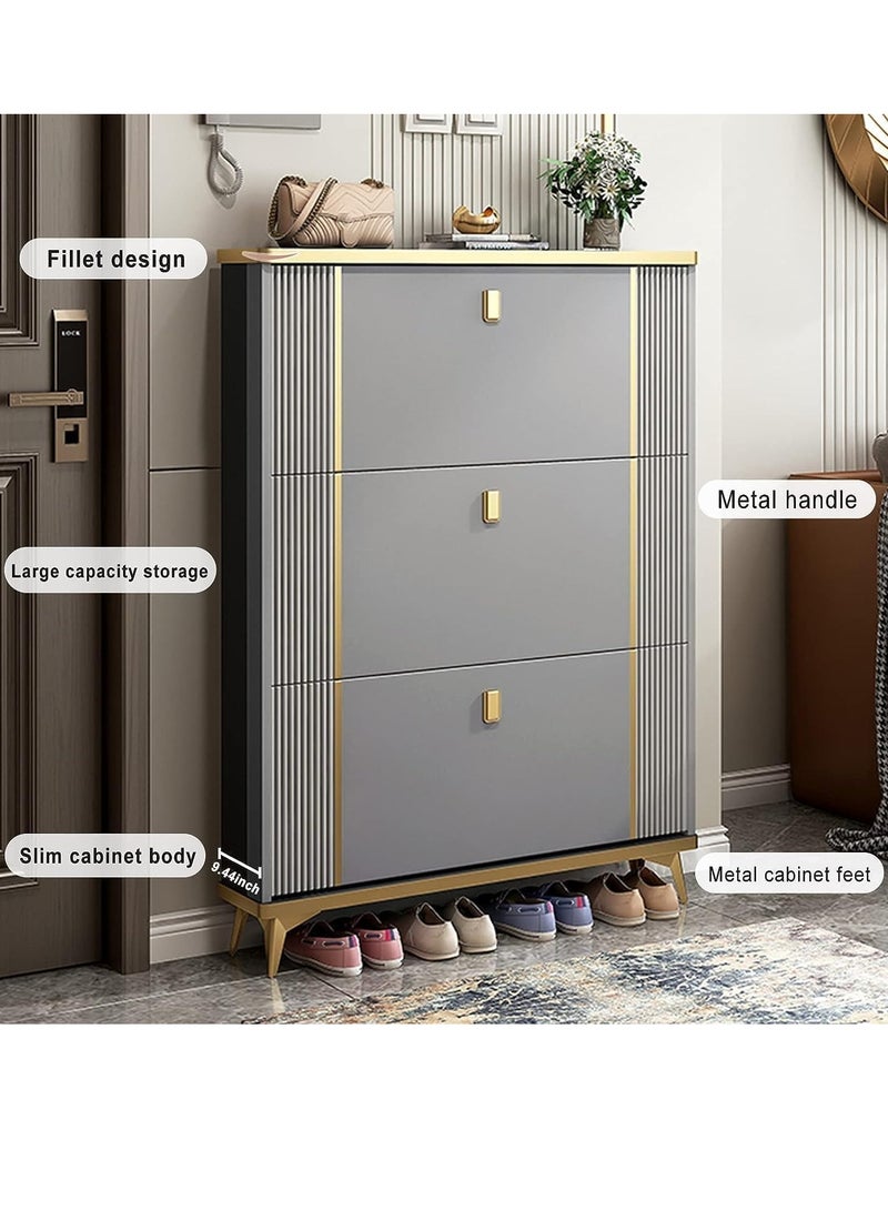 Modern Ultra Thin Shoe Storage, Entrance Shoe Rack Narrow, With Accessory Drawer Shoe Cabinet. flip shoe racks - Image 2