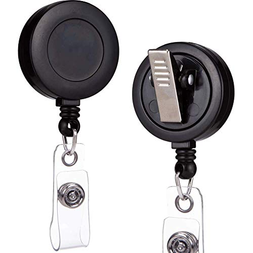 QREEL - 2 Pack - Retractable ID Name Badge Holder Reels with Swivel Alligator Clip (Black) - Image 1