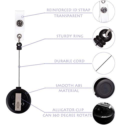QREEL - 2 Pack - Retractable ID Name Badge Holder Reels with Swivel Alligator Clip (Black) - Image 3