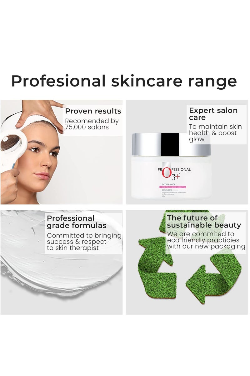 O3+ D-TAN Professional Face Pack for Instant Tan Removal & Glowing Skin with Lactic Acid, Pea Extract & Mint Extract - Ideal for All Skin Types 50g | Detan Pack for Tan Removal for Face and Body - Image 5