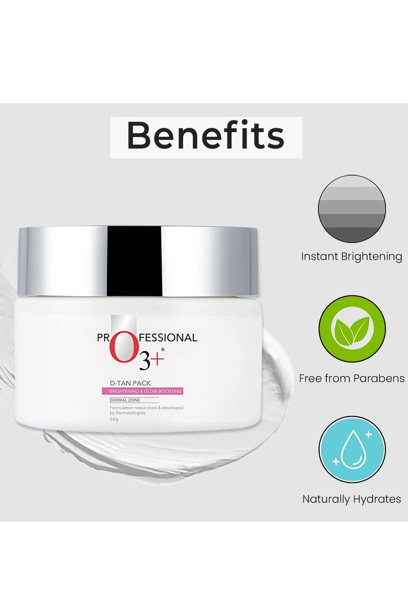 O3+ D-TAN Professional Face Pack for Instant Tan Removal & Glowing Skin with Lactic Acid, Pea Extract & Mint Extract - Ideal for All Skin Types 50g | Detan Pack for Tan Removal for Face and Body - Image 3