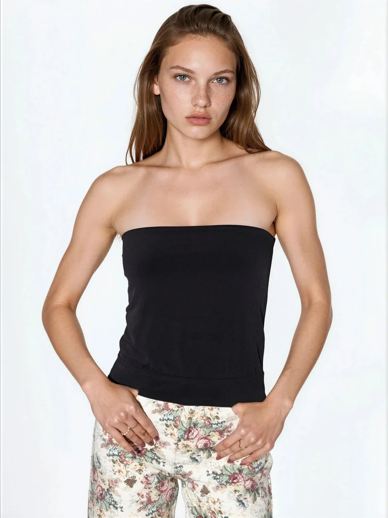 بوسيم BUSEM Strapless Knitted Crop Top