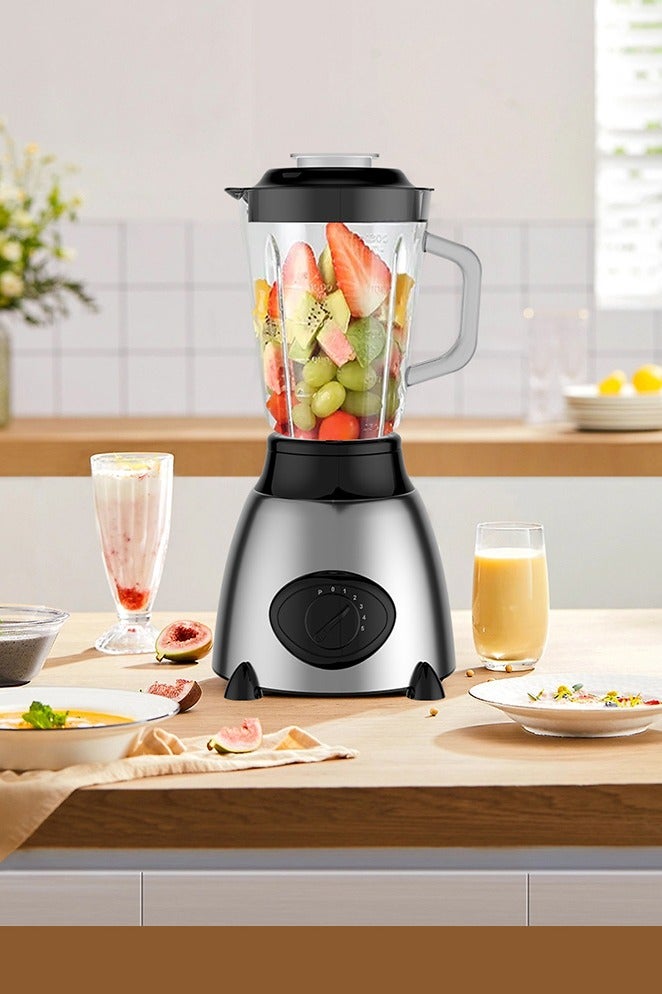 خلاط ومطحنة بقدرة 850 واط، معالج طعام بسعة 1.5 لتر و5 سرعات، شفرات من الفولاذ المقاوم للصدأ، مطحنة جافة سعة 300 مل للبن والتوابل والعصائر والسموذي - Image 5