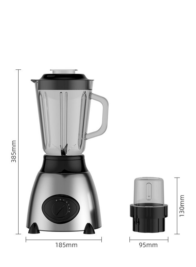 خلاط ومطحنة بقدرة 850 واط، معالج طعام بسعة 1.5 لتر و5 سرعات، شفرات من الفولاذ المقاوم للصدأ، مطحنة جافة سعة 300 مل للبن والتوابل والعصائر والسموذي - Image 2
