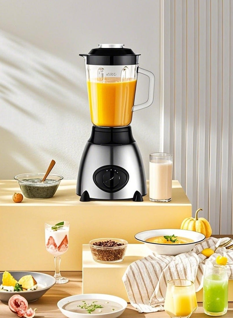 خلاط ومطحنة بقدرة 850 واط، معالج طعام بسعة 1.5 لتر و5 سرعات، شفرات من الفولاذ المقاوم للصدأ، مطحنة جافة سعة 300 مل للبن والتوابل والعصائر والسموذي - Image 1