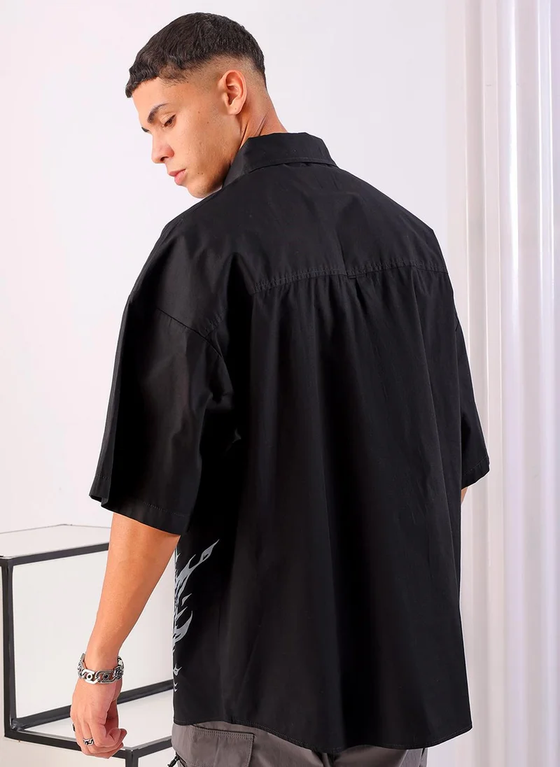 ذا انديان كراج كو Men Oversized Anime Print Half Sleeves Cutaway Collar Street Wear Shirt