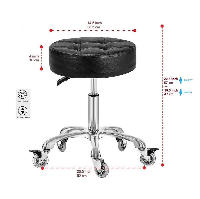 McDooFly Adjustable Heavy Duty Stool - Rolling Stools with Locking Caster Wheels - Swivel Stools Backless Chair for Beauty Hair Salon Spa Home Kitchen Office Shop Massage(Black, Height 18 to 22 in) - Image 2