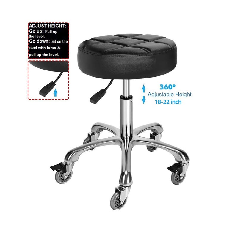 McDooFly Adjustable Heavy Duty Stool - Rolling Stools with Locking Caster Wheels - Swivel Stools Backless Chair for Beauty Hair Salon Spa Home Kitchen Office Shop Massage(Black, Height 18 to 22 in) - Image 3