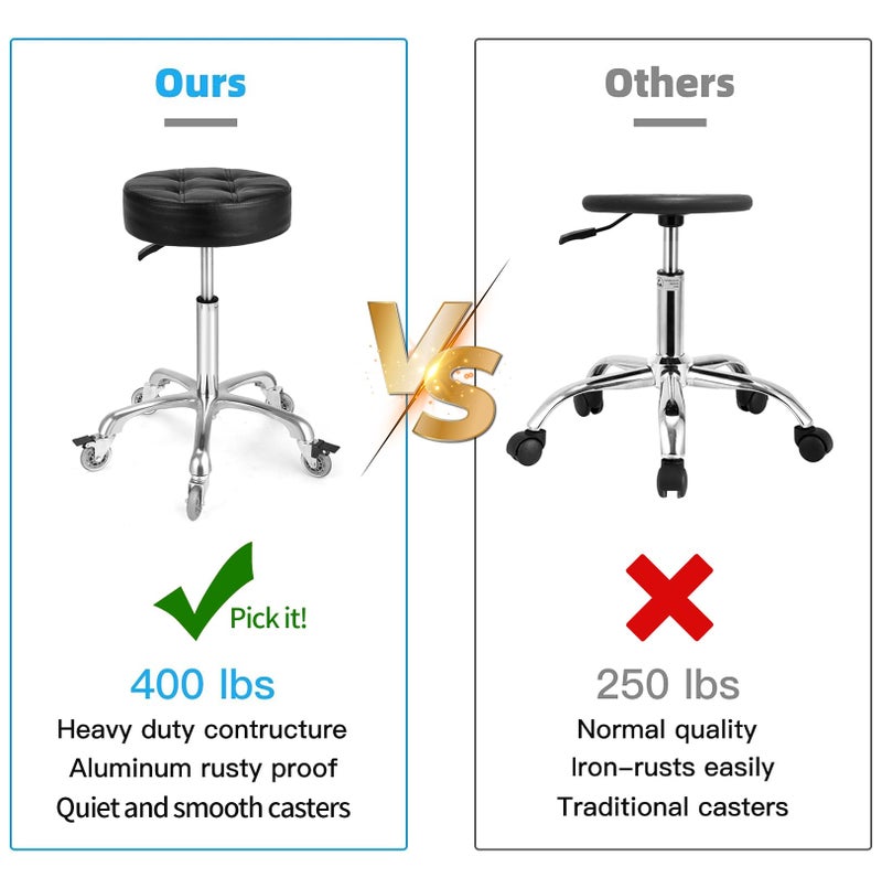McDooFly Adjustable Heavy Duty Stool - Rolling Stools with Locking Caster Wheels - Swivel Stools Backless Chair for Beauty Hair Salon Spa Home Kitchen Office Shop Massage(Black, Height 18 to 22 in) - Image 4