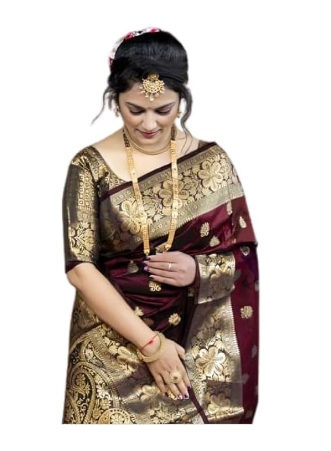 C J Enterprise Women's Pure Soft Kanjivaram Silk Saree For Wedding Banarasi Style Sari With Blouse Piece (Vruksh-50) - Image 1