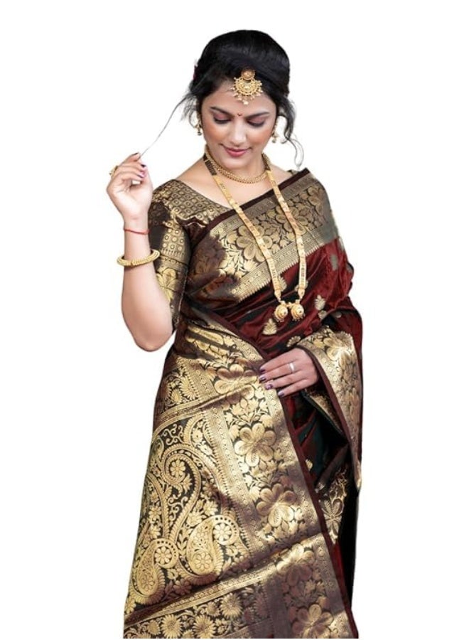 C J Enterprise Women's Pure Soft Kanjivaram Silk Saree For Wedding Banarasi Style Sari With Blouse Piece (Vruksh-50) - Image 2