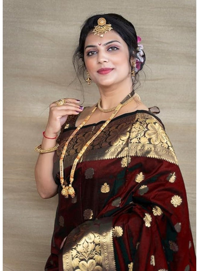 C J Enterprise Women's Pure Soft Kanjivaram Silk Saree For Wedding Banarasi Style Sari With Blouse Piece (Vruksh-50) - Image 4