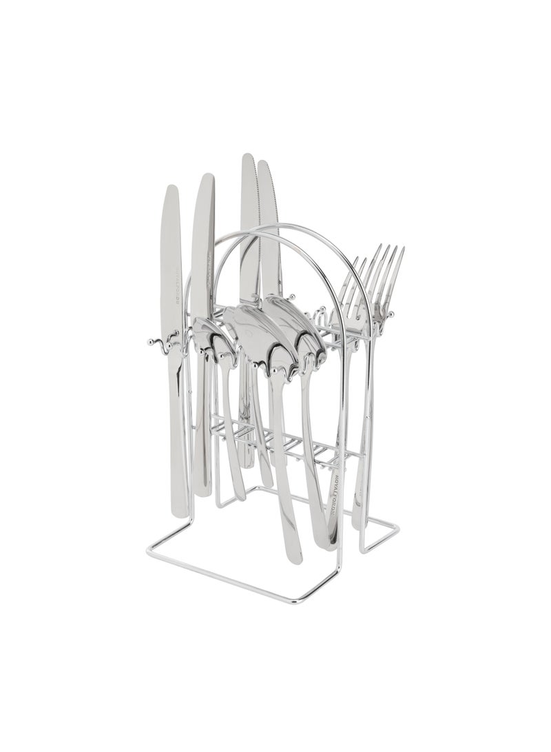 Royalford S S Prima Cutlery Set- RF12463/ 24 Pieces Spoons Set, Includes 6 Table Knives, 6 Forks, 6 Tablespoons, 6 Teaspoons/ Stylish and Light-Weight, 100% Food-Grade Silver - Image 1