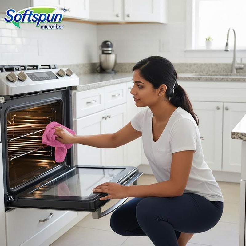 SOFTSPUN Microfiber Cleaning Cloths, 3pcs 40x40cms 340GSM Pink! Highly Absorbent, Lint and Streak Free, Multi -Purpose Wash Cloth for Kitchen, Car, Window, Stainless Steel, Silverware. - Image 4