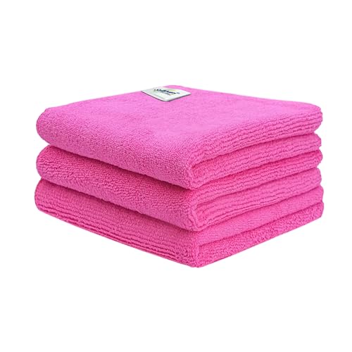 SOFTSPUN Microfiber Cleaning Cloths, 3pcs 40x40cms 340GSM Pink! Highly Absorbent, Lint and Streak Free, Multi -Purpose Wash Cloth for Kitchen, Car, Window, Stainless Steel, Silverware. - Image 1