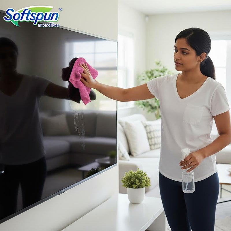 SOFTSPUN Microfiber Cleaning Cloths, 3pcs 40x40cms 340GSM Pink! Highly Absorbent, Lint and Streak Free, Multi -Purpose Wash Cloth for Kitchen, Car, Window, Stainless Steel, Silverware. - Image 5
